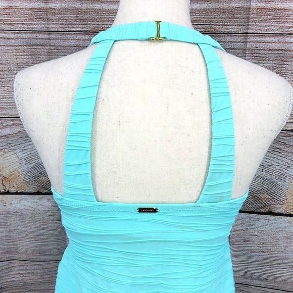 Lands' End Clear Aqua Textured High Neck Tankini Top Size 6 - Picture 9 of 10